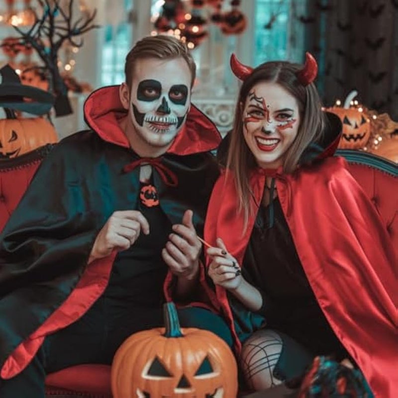 Reversible Hooded Cloak Unisex  Cosplay Costume Witch Black Red Cape Robe Vampire Cloak Full Length Masquerade Party Cape for Men and Women - Image 2